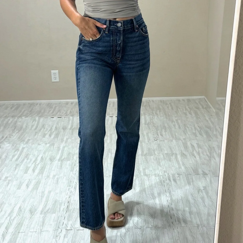 GRLFRND Straight Leg Jeans in Dark Blue Denim - Picture 2 of 13